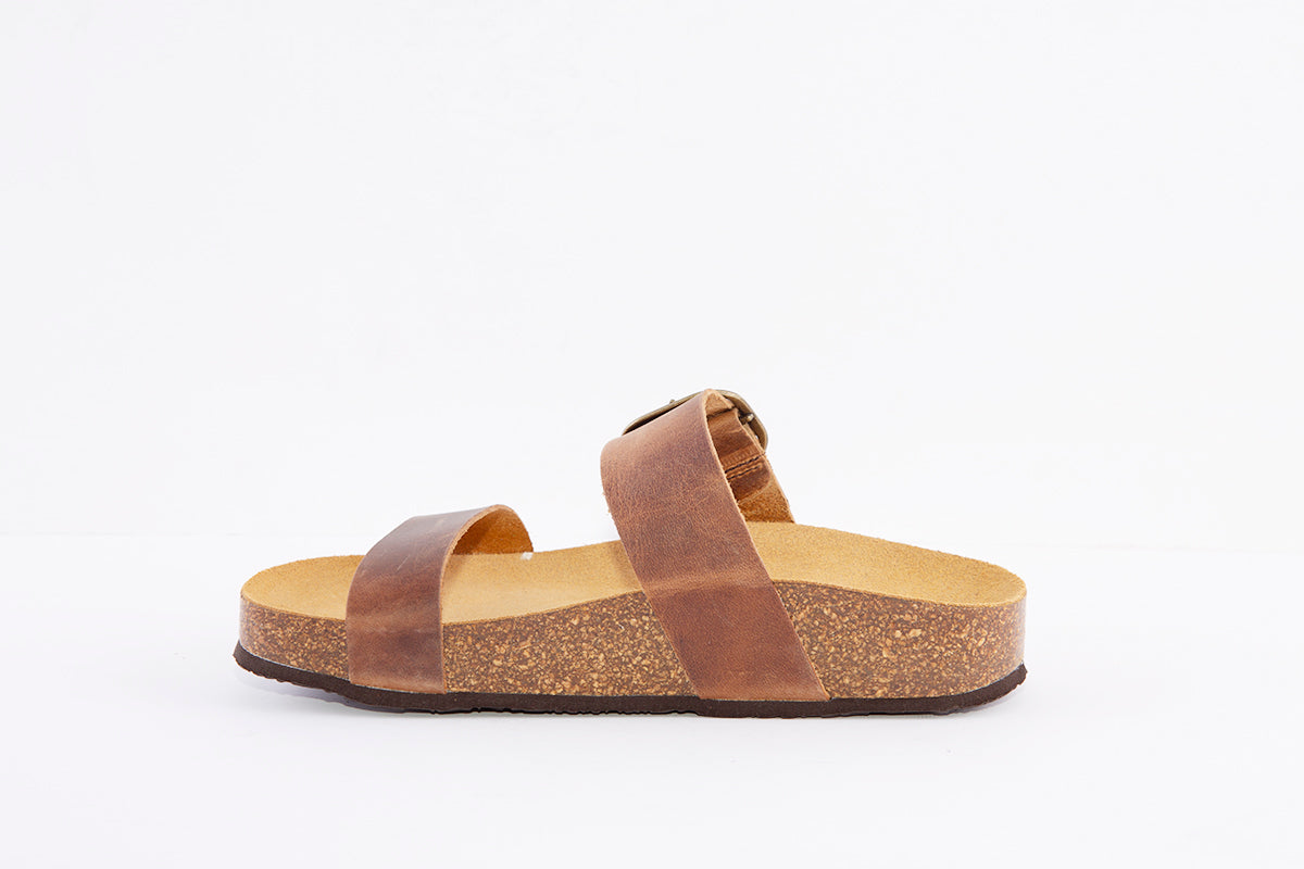 PLAKTON - 343004 FLAT BUCKLE MULE - BROWN NUBUCK