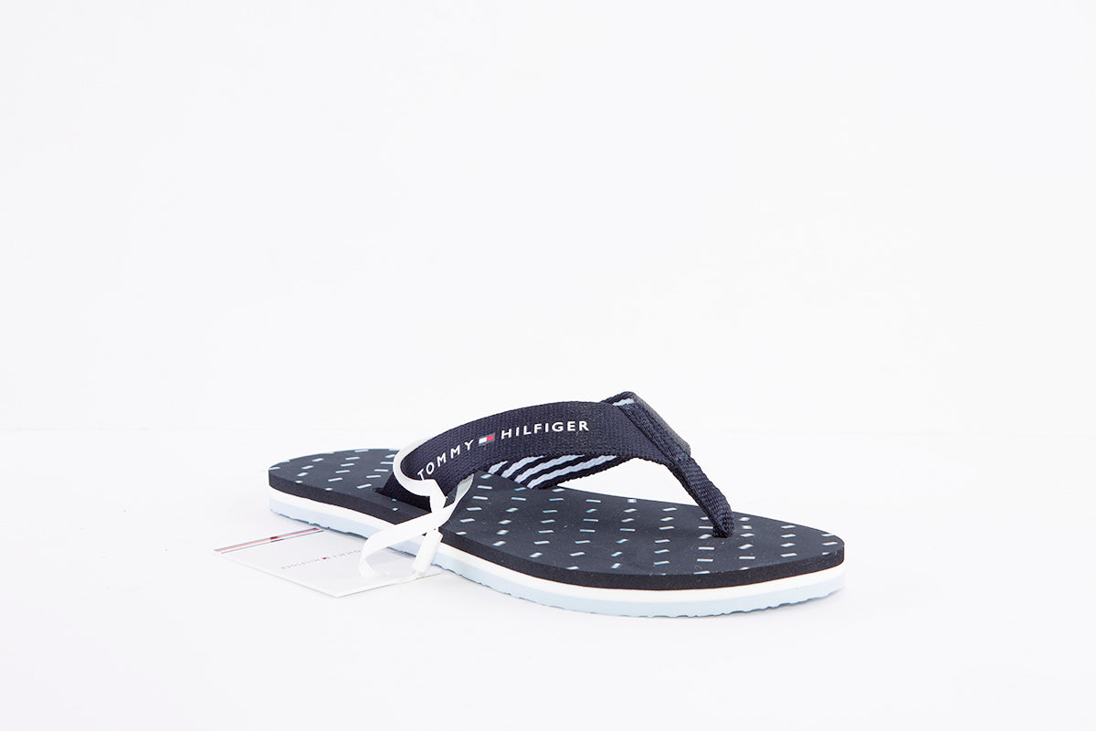TOMMY HILFIGER -  FLAGS FLAT TOE-POST MULE - NAVY