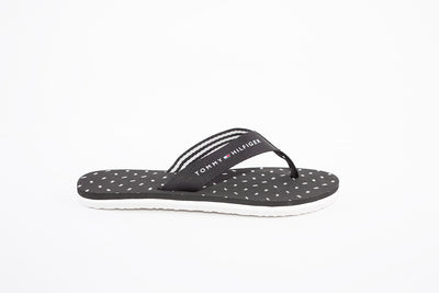 TOMMY HILFIGER -  FLAGS FLAT BEACH TOE-POST MULE - BLACK