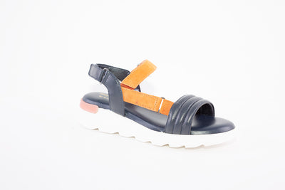 LOTUS - VERENA FLAT VELCRO COMFORT SANDAL - NAVY/ORANGE