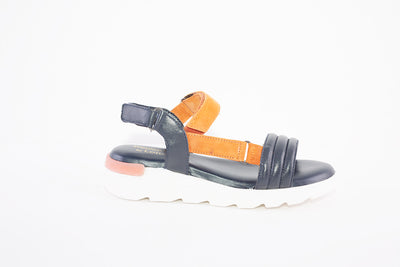 LOTUS - VERENA FLAT VELCRO COMFORT SANDAL - NAVY/ORANGE