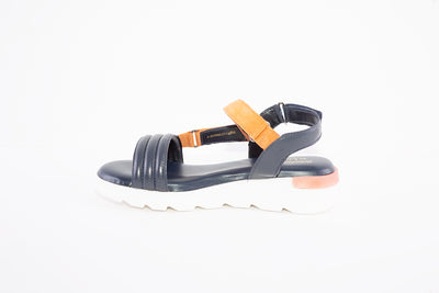 LOTUS - VERENA FLAT VELCRO COMFORT SANDAL - NAVY/ORANGE