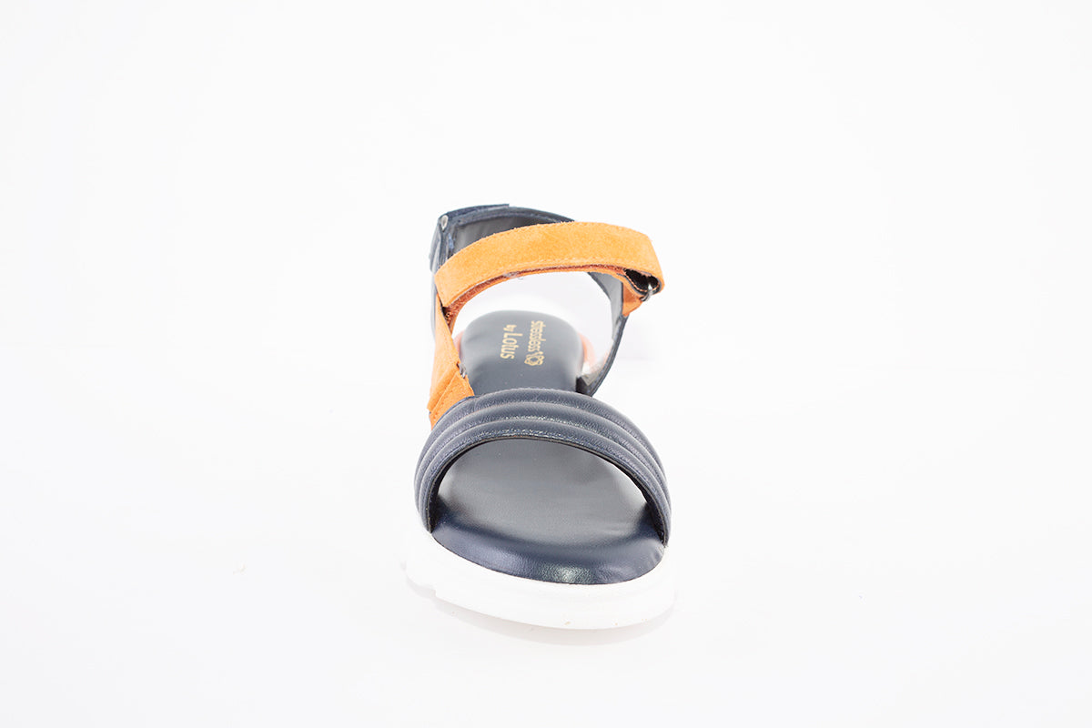 LOTUS - VERENA FLAT VELCRO COMFORT SANDAL - NAVY/ORANGE