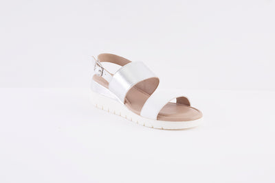 LOTUS - MADELYN FASHION WEDGE BUCKLE SANDAL - WHITE/SILVER