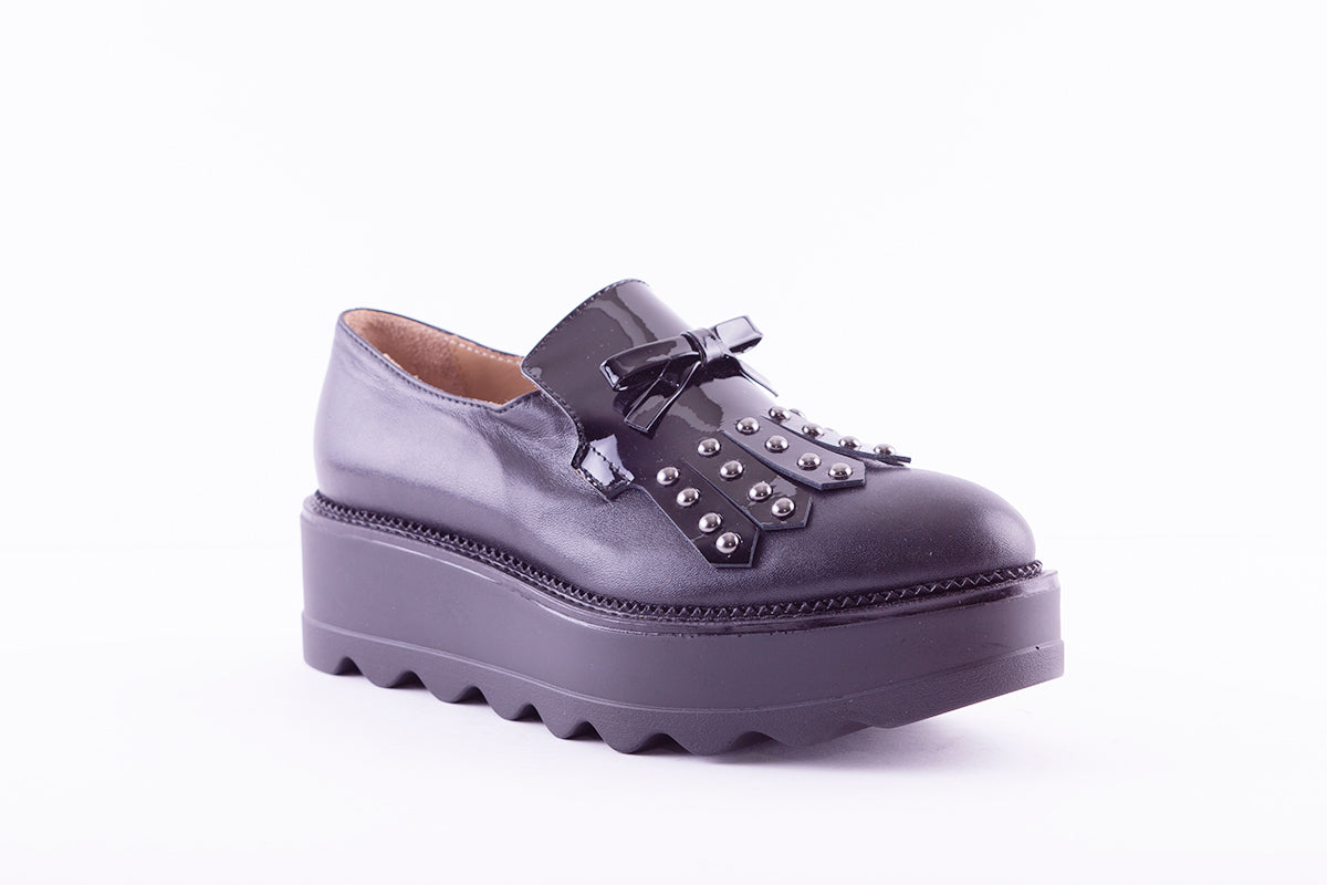 MARCO MOREO - G684 WEDGE SLIP-ON SHOE - BLACK LEATHER