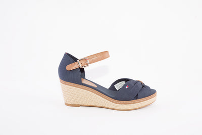 TOMMY HILFIGER - ICONIC ELBA-HIGH WEDGE FABRIC SANDAL - NAVY
