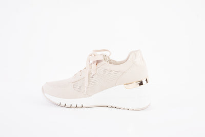 MARCO TOZZI - 23788-435 LACED HIGH WEDGE FASHION SHOE - BEIGE