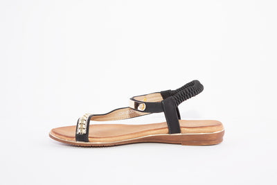 CIPRIATA - L123A ELASTICATED JEWELLED FLAT TOE-POST SANDAL - BLACK