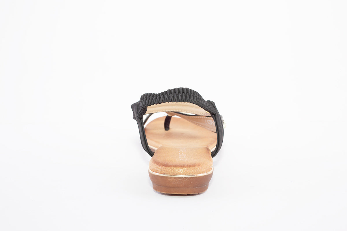 CIPRIATA - L123A ELASTICATED JEWELLED FLAT TOE-POST SANDAL - BLACK