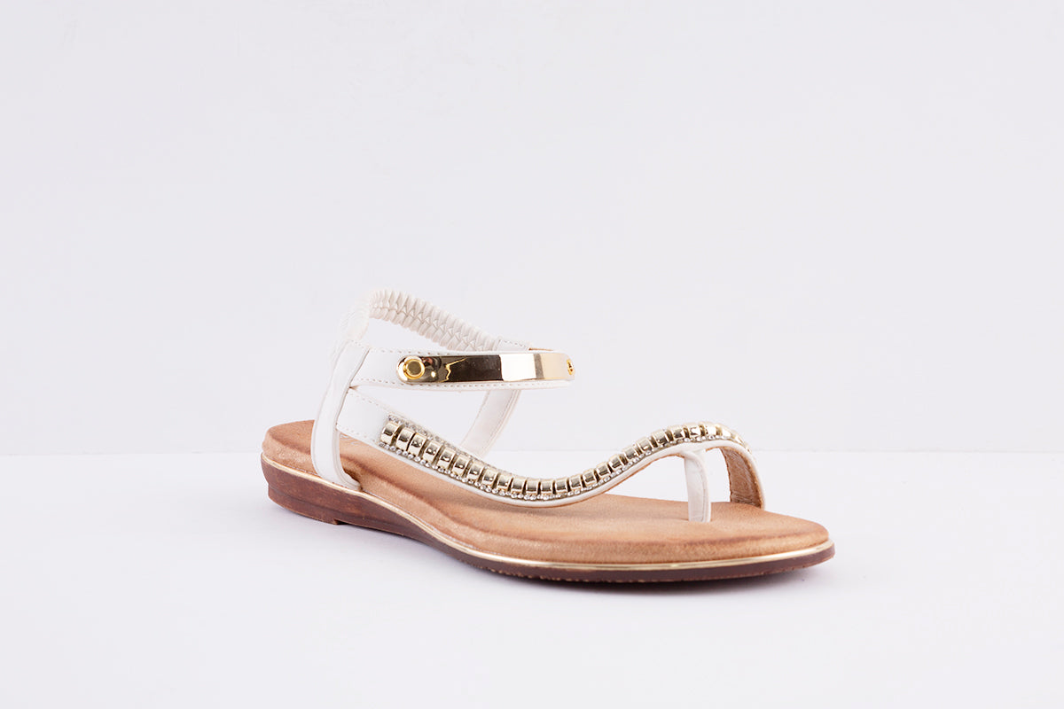 CIPRIATA - L123G ELASTICATED JEWELLED FLAT TOE-POST SANDAL - WHITE