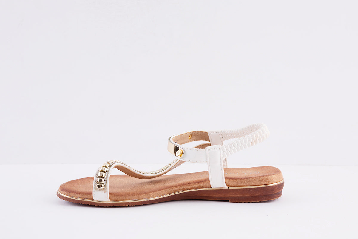 CIPRIATA - L123G ELASTICATED JEWELLED FLAT TOE-POST SANDAL - WHITE