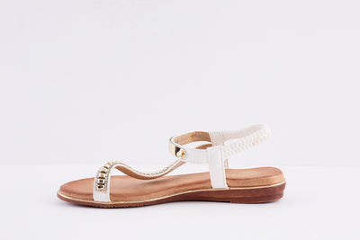CIPRIATA - L123G ELASTICATED JEWELLED FLAT TOE-POST SANDAL - WHITE