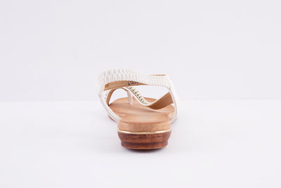 CIPRIATA - L123G ELASTICATED JEWELLED FLAT TOE-POST SANDAL - WHITE