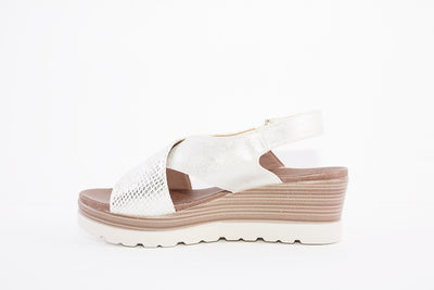 CIPRIATA - L597F CROSSOVER HIGH WEDGE SANDAL - SILVER SNAKE