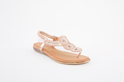 LUNAR - JLH203 SILVIA FLAT FASHION TOE-POST SANDAL - ROSE GOLD