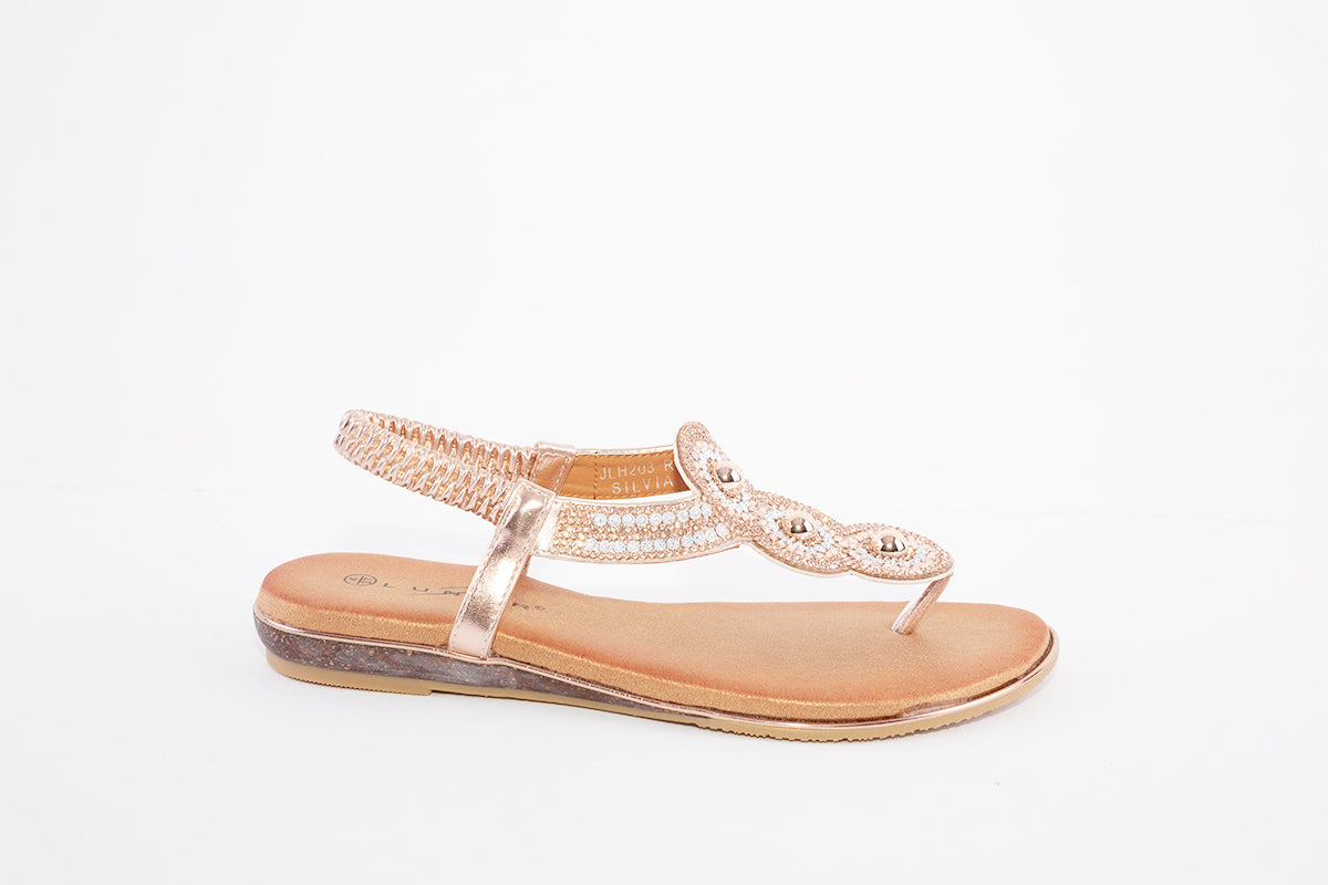 LUNAR - JLH203 SILVIA FLAT FASHION TOE-POST SANDAL - ROSE GOLD