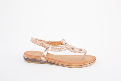 LUNAR - JLH203 SILVIA FLAT FASHION TOE-POST SANDAL - ROSE GOLD