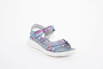 HEAVENLY FEET - OYSTER FLAT VELCRO STRAP COMFORT SANDAL - DENIM MULTI