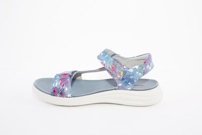 HEAVENLY FEET - OYSTER FLAT VELCRO STRAP COMFORT SANDAL - DENIM MULTI