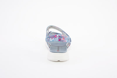 HEAVENLY FEET - OYSTER FLAT VELCRO STRAP COMFORT SANDAL - DENIM MULTI