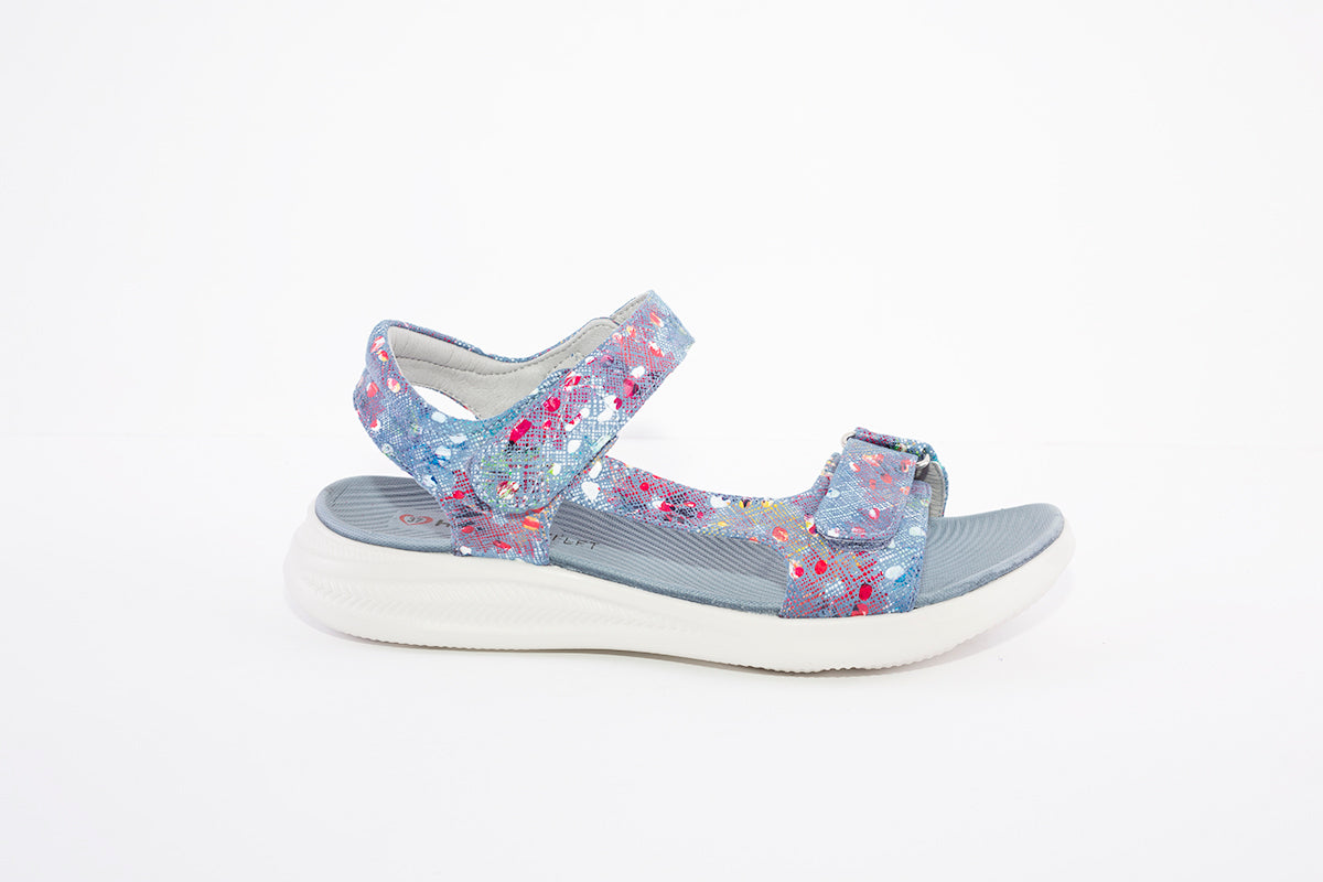 HEAVENLY FEET - OYSTER FLAT VELCRO STRAP COMFORT SANDAL - DENIM MULTI