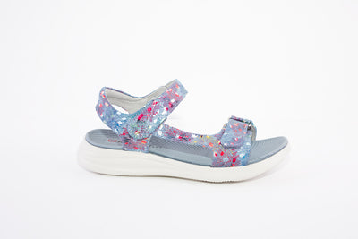 HEAVENLY FEET - OYSTER FLAT VELCRO STRAP COMFORT SANDAL - DENIM MULTI
