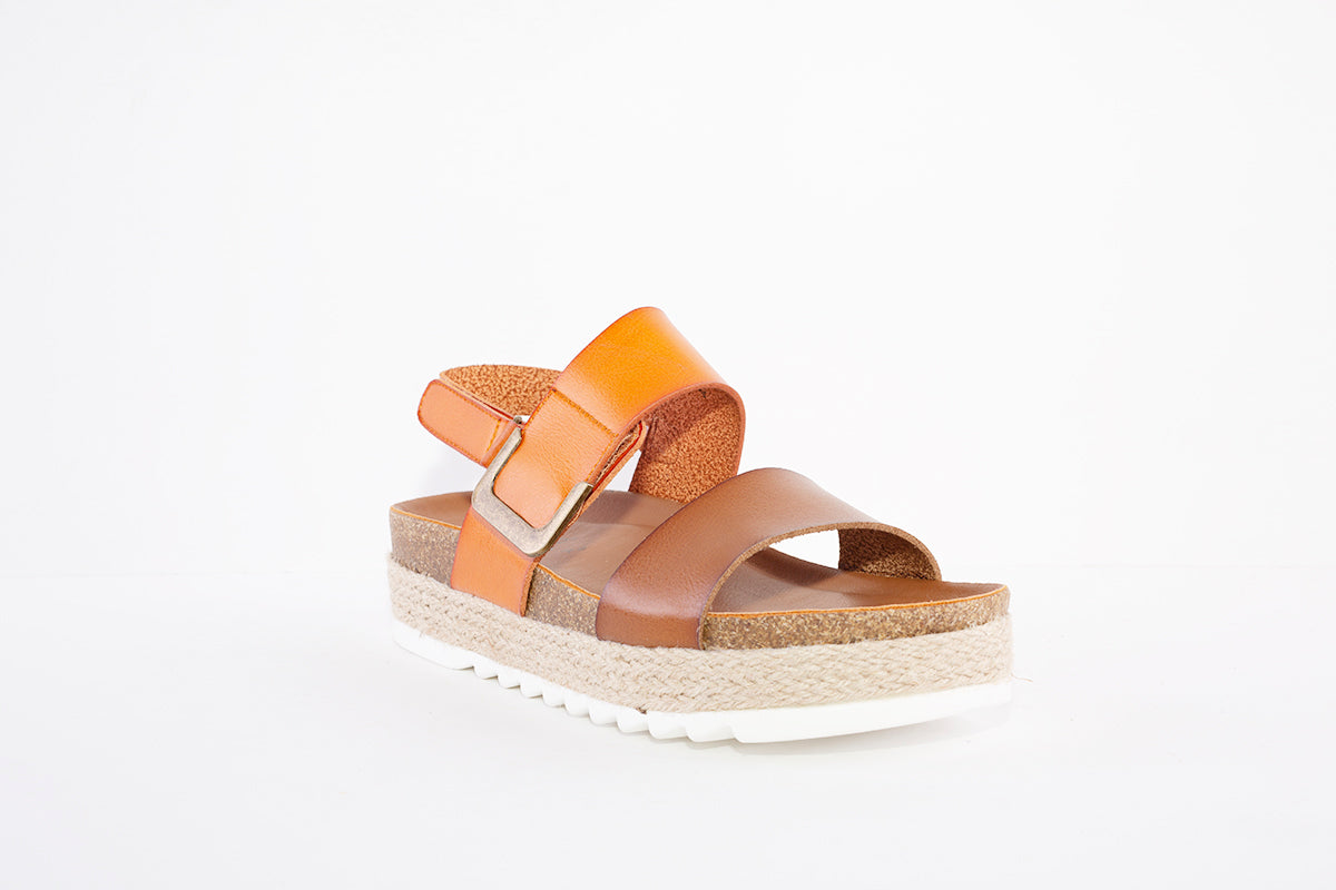LUNAR - JLH318 DEANNA-CHUNKY VELCRO STRAP SANDAL - TAN/ORANGE