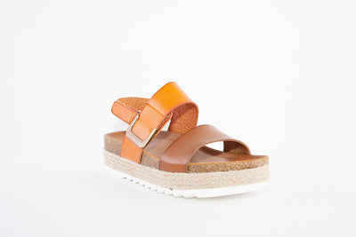 LUNAR - JLH318 DEANNA-CHUNKY VELCRO STRAP SANDAL - TAN/ORANGE