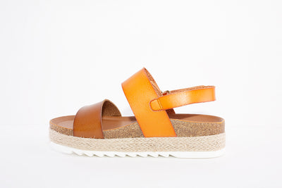 LUNAR - JLH318 DEANNA-CHUNKY VELCRO STRAP SANDAL - TAN/ORANGE