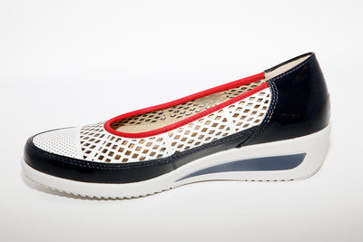 ARA - WEDGE SLIP ON SHOE - NAVY/WHITE/RED