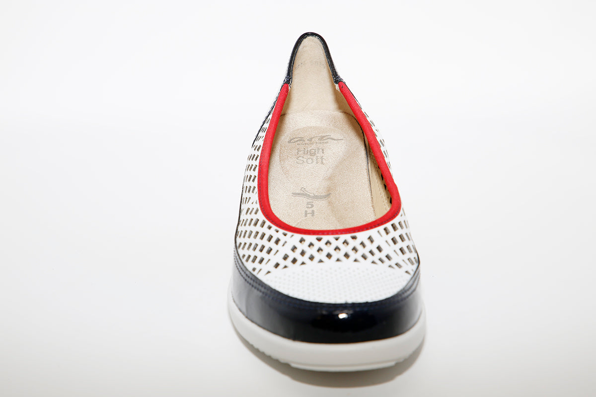 ARA - WEDGE SLIP ON SHOE - NAVY/WHITE/RED