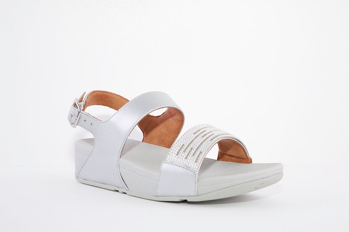 FITFLOP - LULU LASERCRYSTAL COMFORT STRAP SANDAL - SILVER
