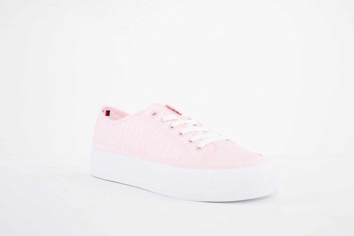 TOMMY HILFIGER - ESSENTIAL STRIP - LACED CANVAS SHOE - PINK