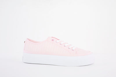 TOMMY HILFIGER - ESSENTIAL STRIP - LACED CANVAS SHOE - PINK