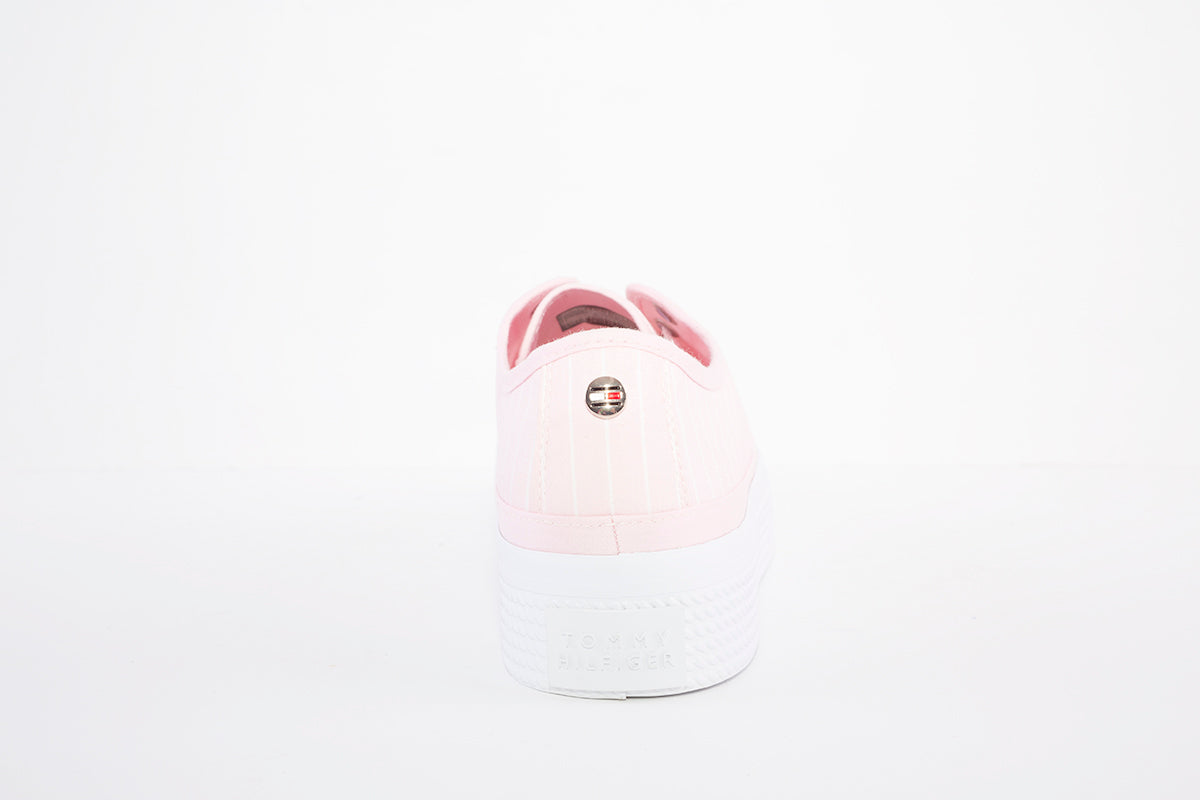 TOMMY HILFIGER - ESSENTIAL STRIP - LACED CANVAS SHOE - PINK