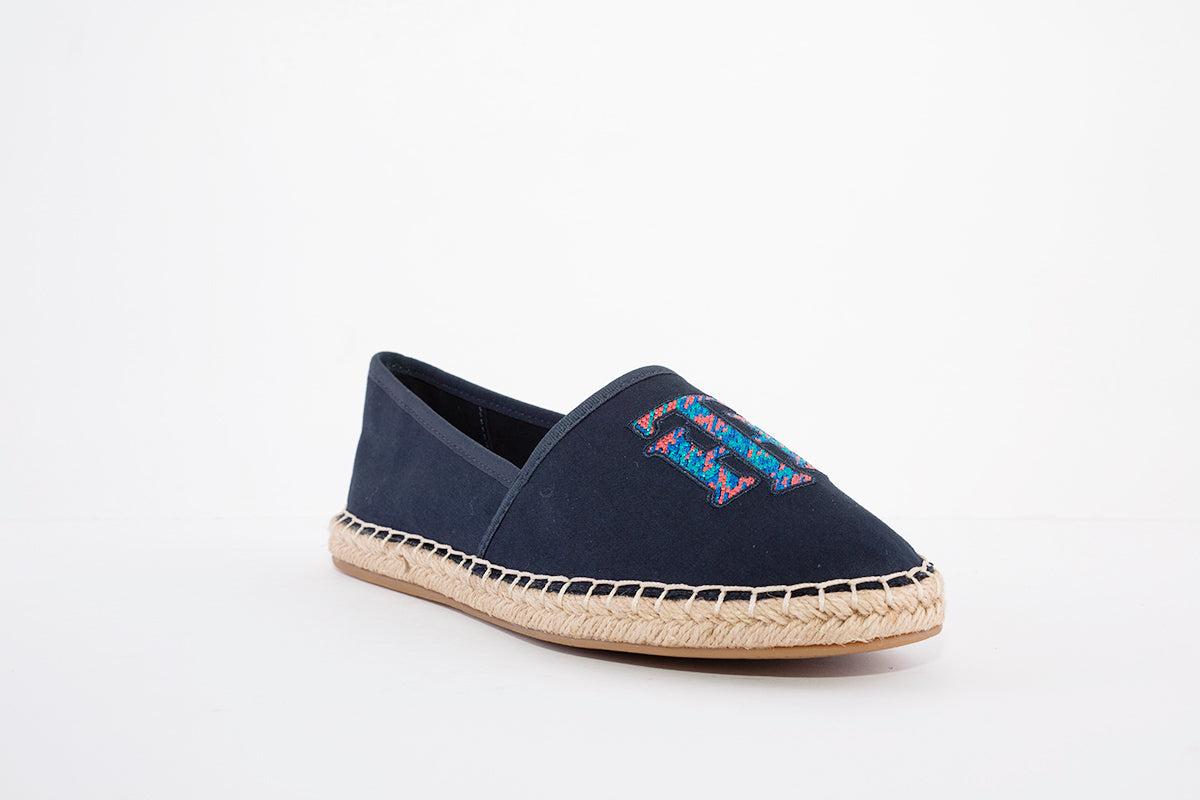 TOMMY HILFIGER - LOGO ESPADRILLE - SLIP-ON CANVAS SHOE - NAVY