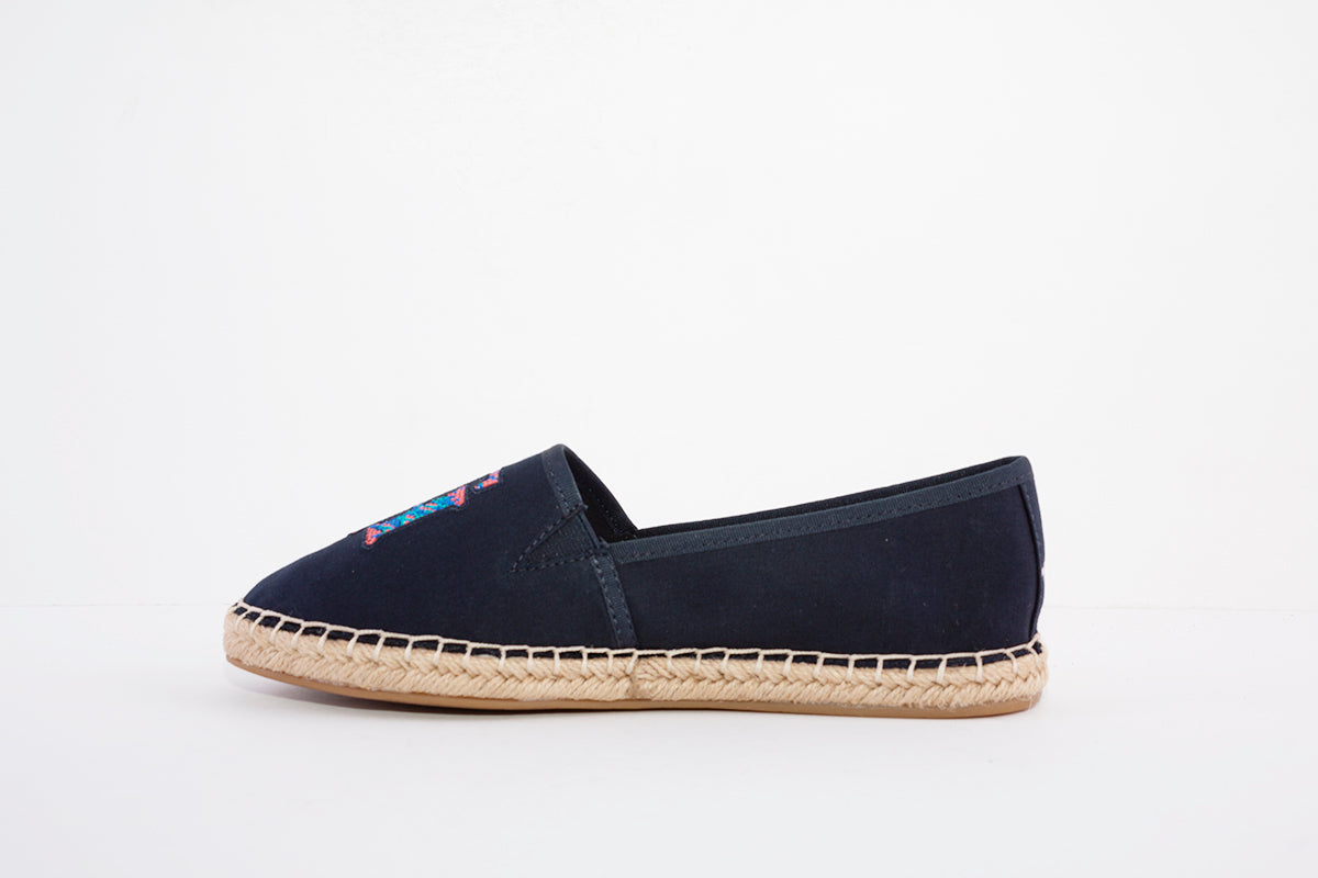 TOMMY HILFIGER - LOGO ESPADRILLE - SLIP-ON CANVAS SHOE - NAVY