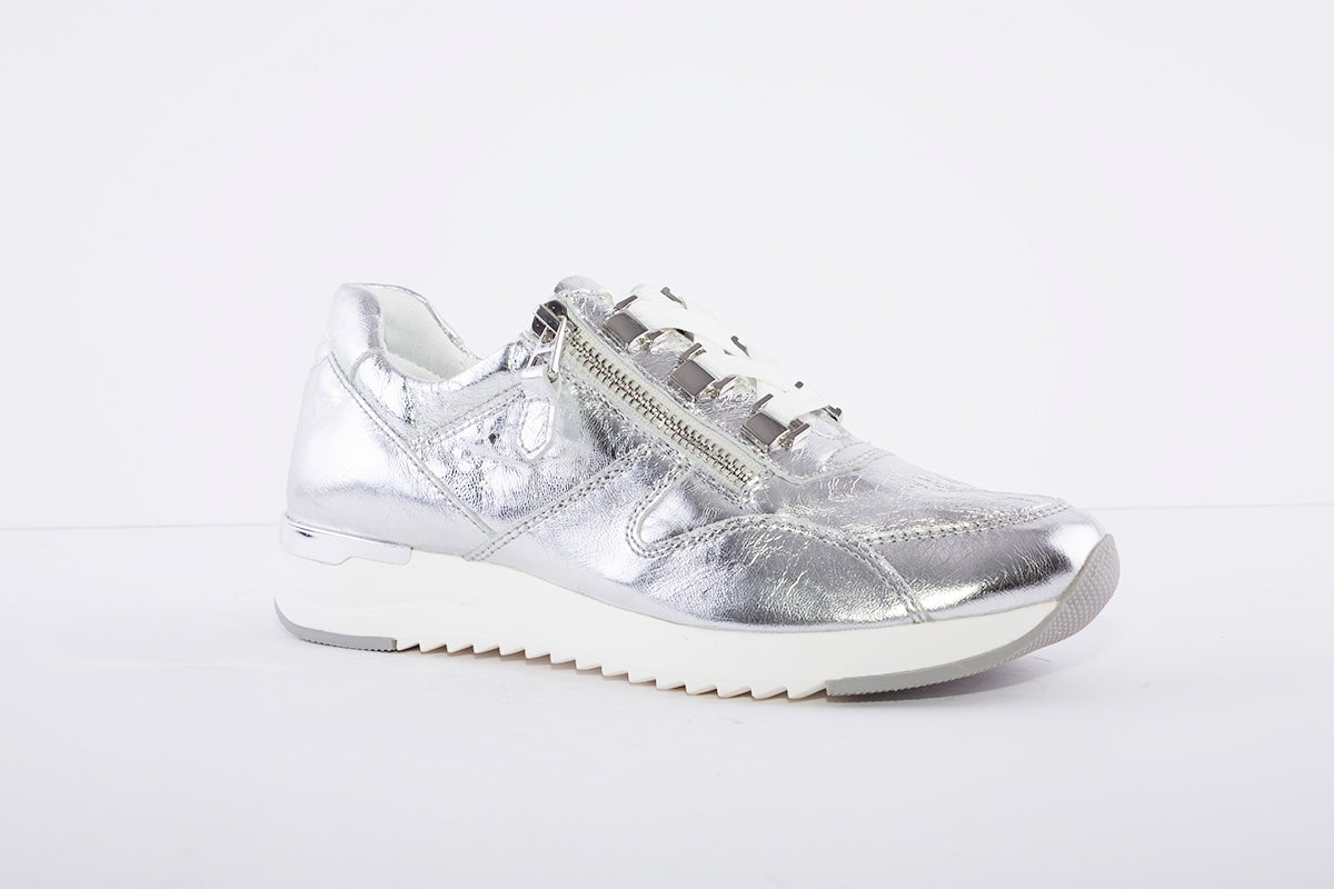 CAPRICE - LOW WEDGE LACED TRAINER  - SILVER METALLIC