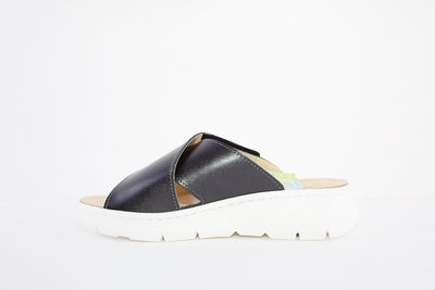 BELVIDA 81.006 VELCRO STRAP COMFORT MULE - BLACK/WHITE