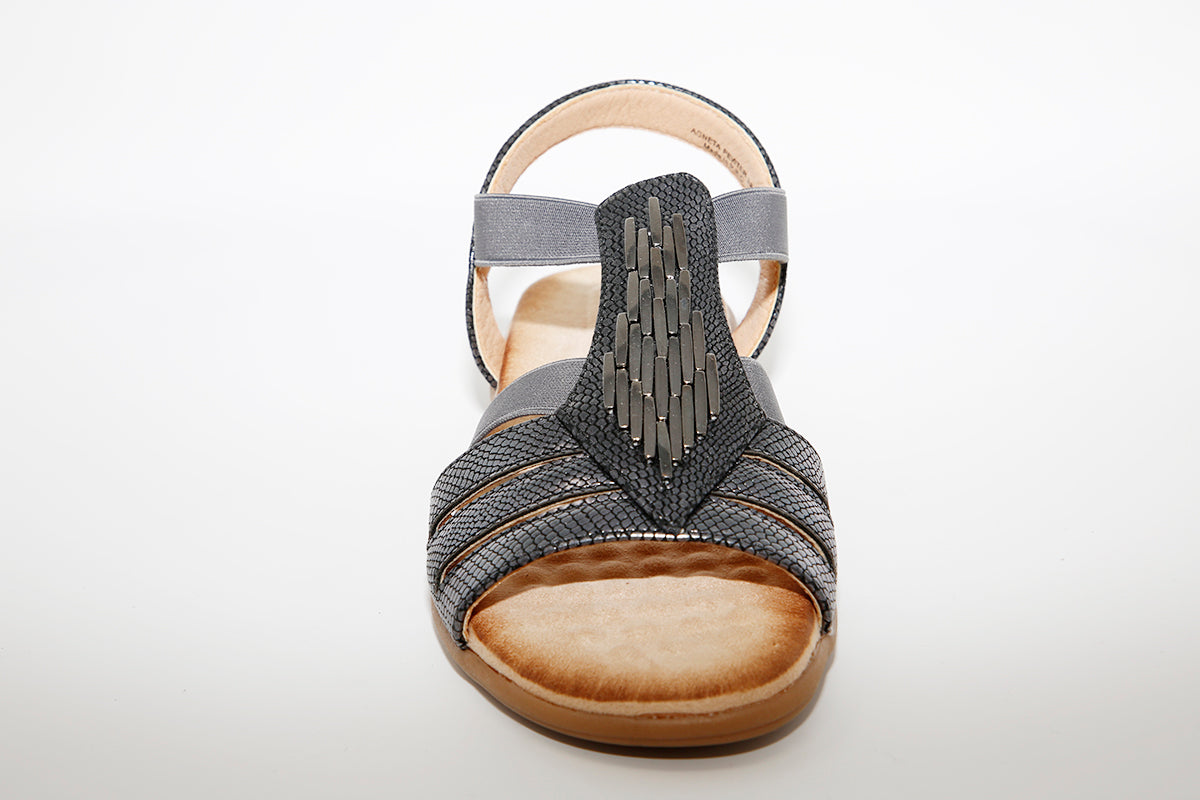 HEAVENLY FEET - Agneta Pewter Flat Sandal