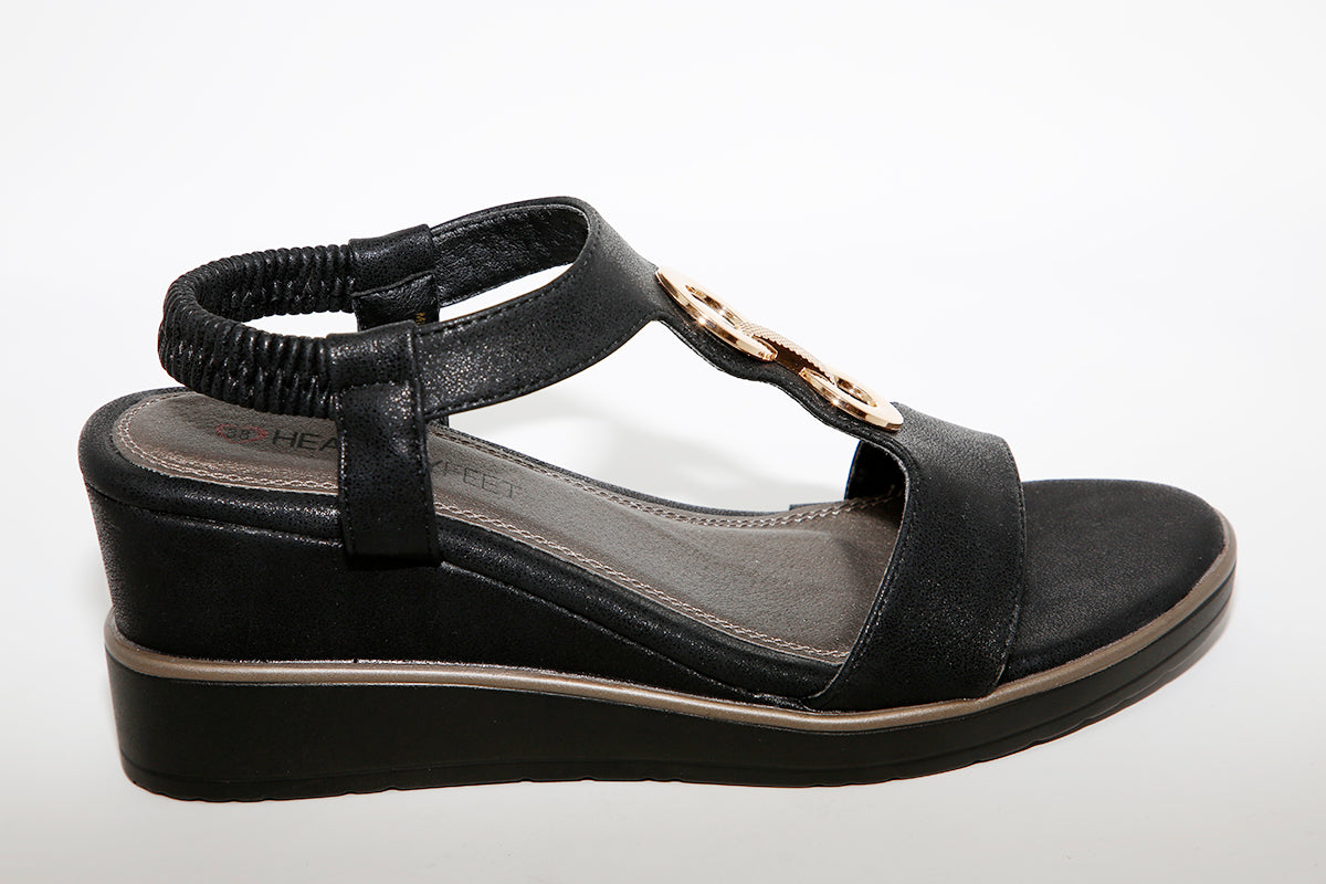 HEAVENLY FEET - Medium Wedge Sandal Black