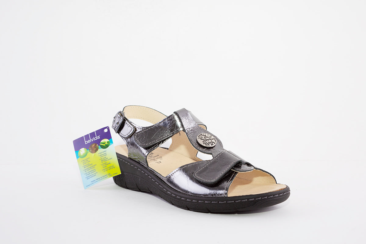 BELVIDA 42.212 VELCRO STRAP COMFORT SANDAL - PEWTER