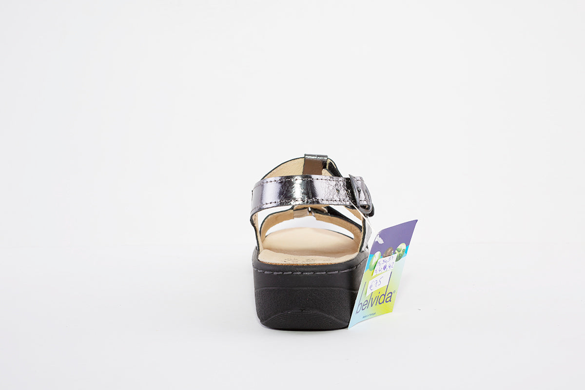 BELVIDA 42.212 VELCRO STRAP COMFORT SANDAL - PEWTER