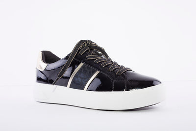 TAMARIS - LACED FASHION SHOE - BLACK/GOLD