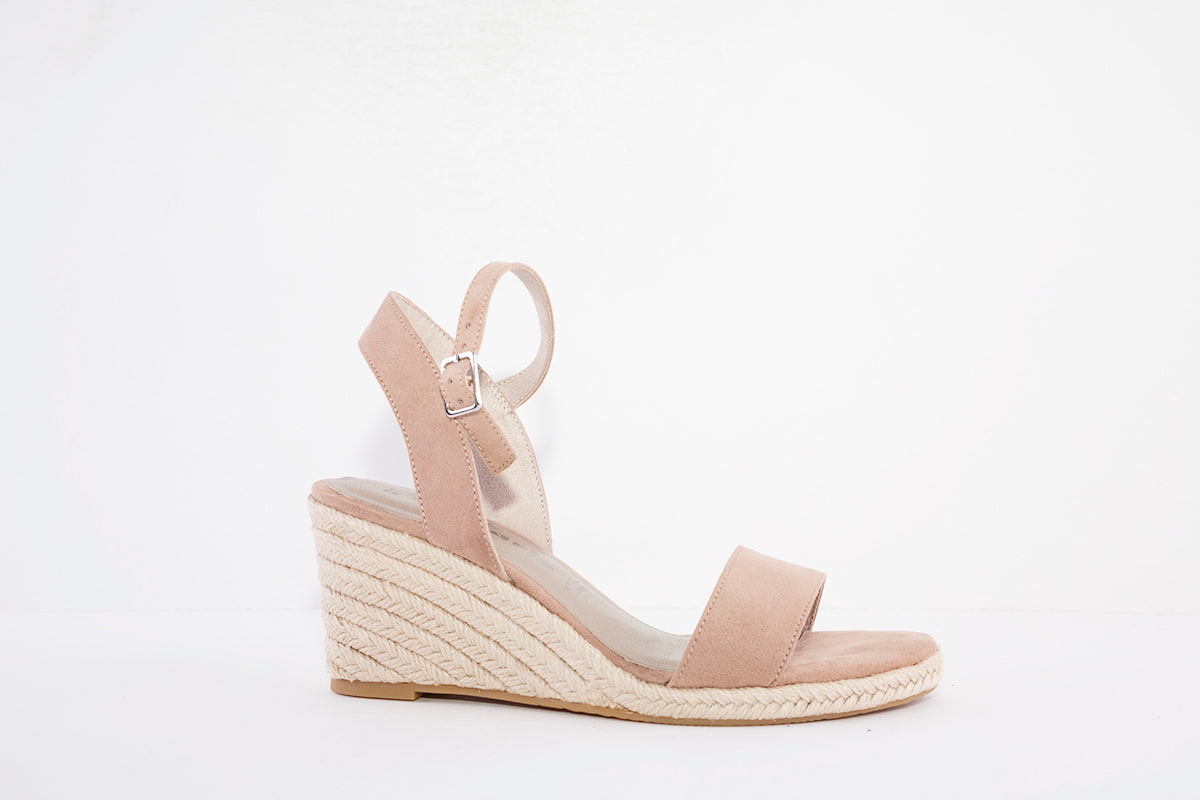 TAMARIS 28300-558 HIGH WEDGE FASHION SANDAL - DUSTY PINK SUEDE