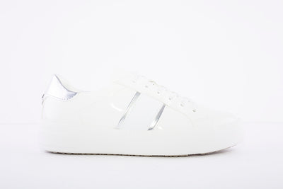 TAMARIS - LACED FASHION SHOE - WHITE/SILVER