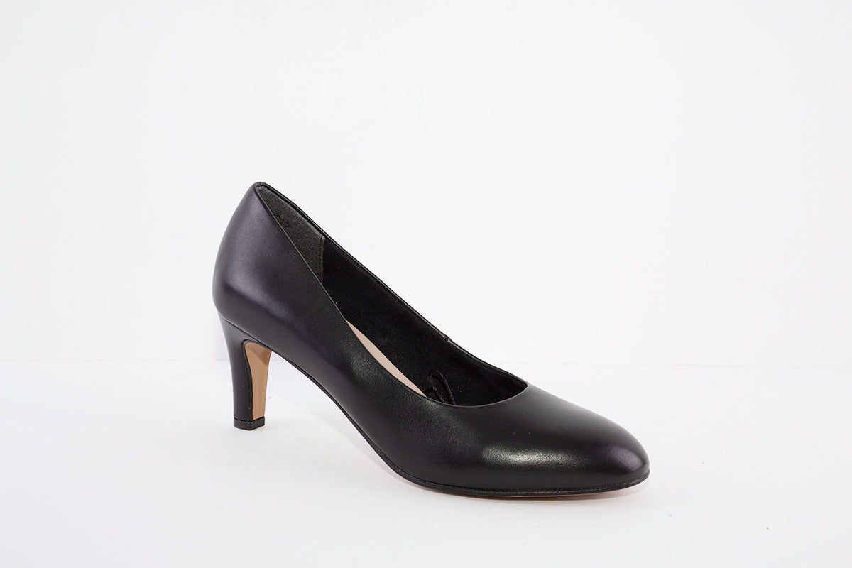TAMARIS 22454-003 MEDIUM HEEL COURT SHOE - BLACK LEATHER