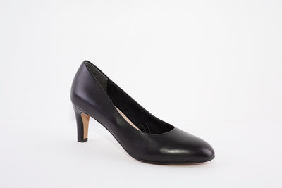 TAMARIS 22454-003 MEDIUM HEEL COURT SHOE - BLACK LEATHER