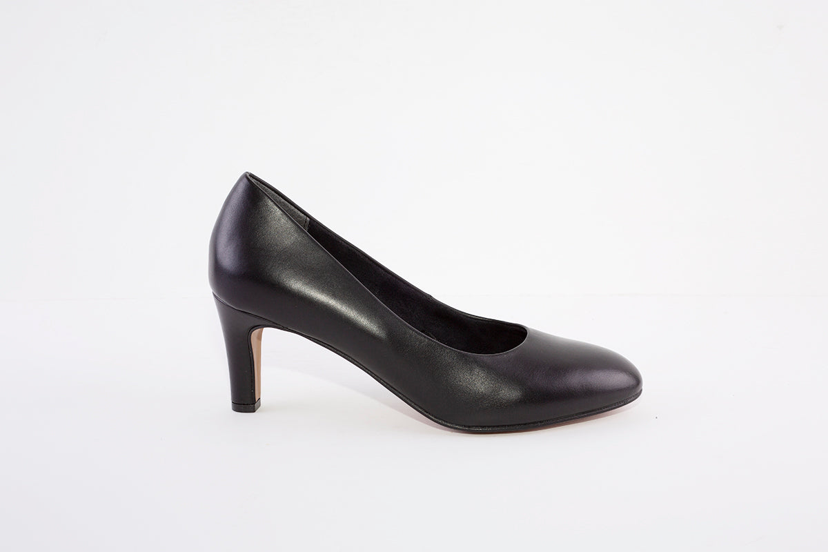 TAMARIS 22454-003 MEDIUM HEEL COURT SHOE - BLACK LEATHER