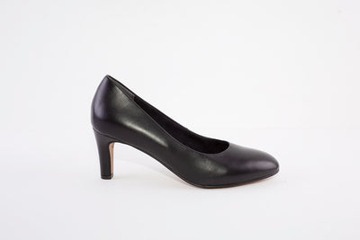 TAMARIS 22454-003 MEDIUM HEEL COURT SHOE - BLACK LEATHER